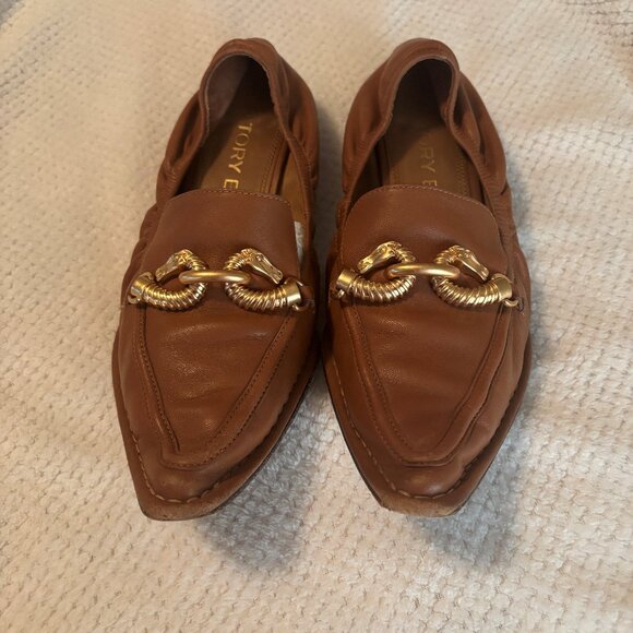 Tory Burch Jessa loafers - brown leather pointed toe flats Horsebit size 6.5 - Picture 1 of 6